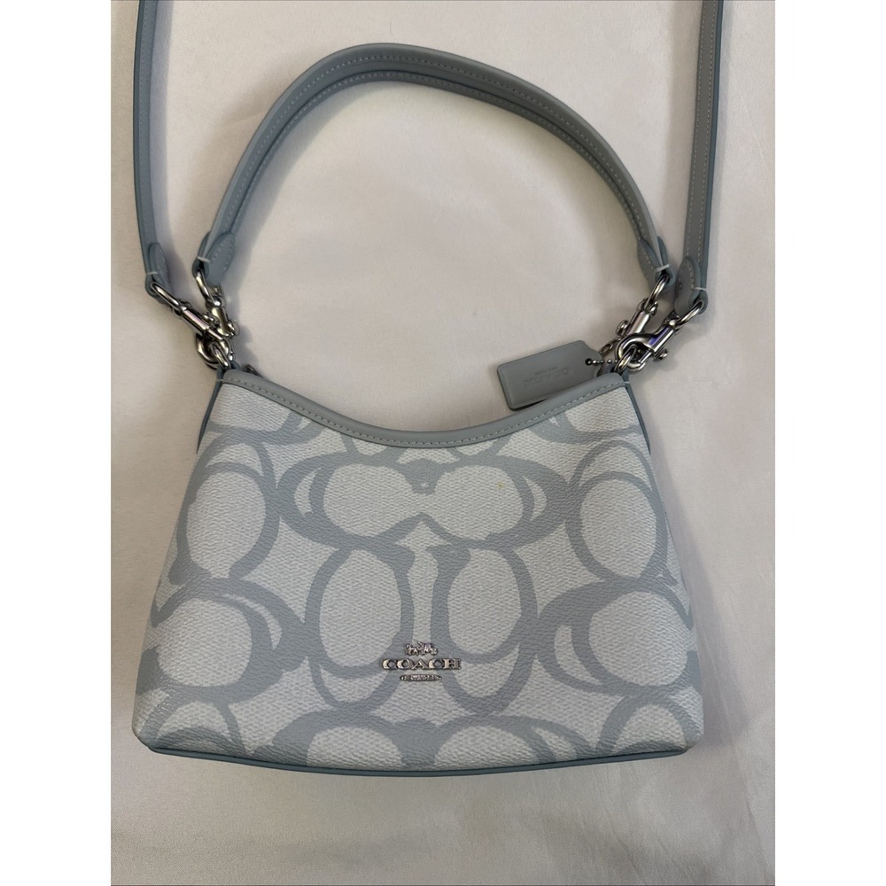 Coach Laurel Small Shoulder Bag Sketch Signature Canvas CBI05, Ice Blue